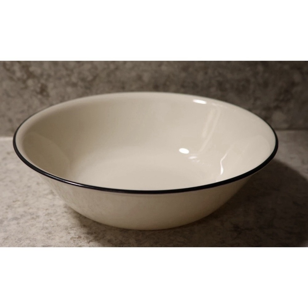 Corelle Sandstone Serving Dish Bowl Black Ring Stripe Trim on Edge 8.5" Diameter